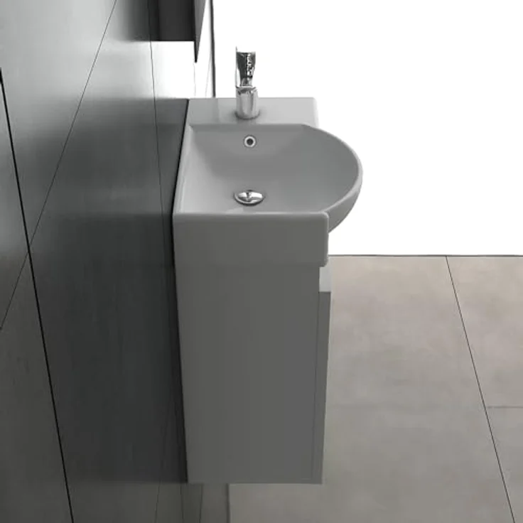 Alpenberger Waschbecken mit Unterschrank Hängend | Aufsatzwaschbecken mit Unterschrank | Gäste WC Möbel Waschbecken Klein| Waschtisch Waschbeckenunterschrank Weiß (Lugano 450 L) – Bild 5