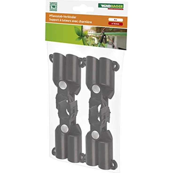 Windhager Verbinder, Rankhilfenschanier, Stabhalter für Pflanzstäbe, Stabverbinder Clips, Ø16mm, 4 Stkück, schwarz, 07257, 16 mm – Bild 5