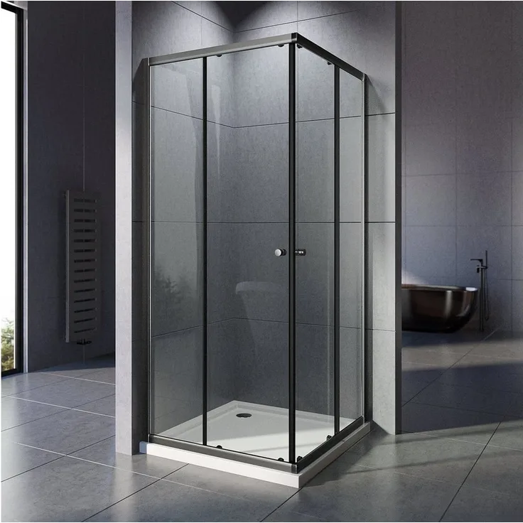 Boromal Eckdusche Duschkabine Schwarz 75x90 90X95 Schiebetür Eckeinstieg Duschwand 185H, BxT: 75x90 cm, Montage auf Duschtasse sowie ebenerdig möglich