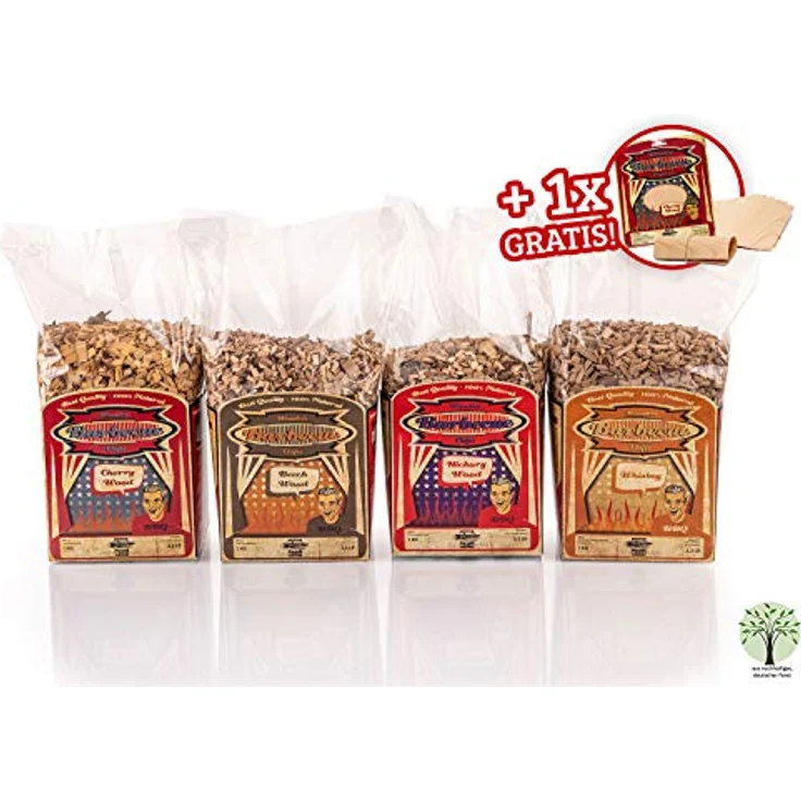 Axtschlag Räucherchips XXL 4er Set BBQ Favorites Wood Chips Buche, Hickory, Kirsche, Whiskey zum Grillen, Smoken, Räuchern für alle Grills 4 x 1000 g – Bild 3