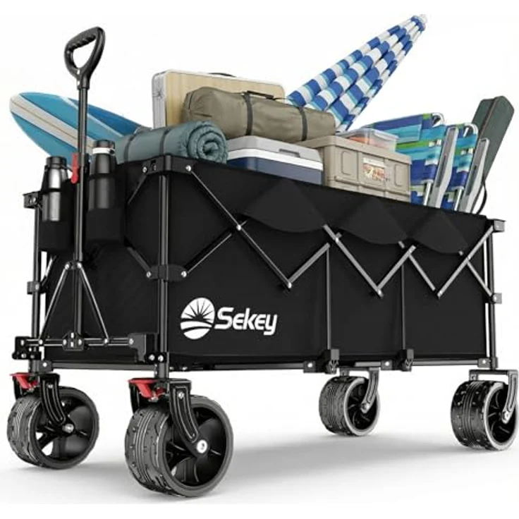 Sekey XXXL Bollerwagen, faltbar 300L, 200KG belastbar, All-Terrain-Räder 17x10 cm, patentierter 4-Wege-Sofortaufbau, schwarz – Bild 1