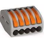 WAGO 222-415-40 Verbindungsklemme, flexibel für 0.08-4mm² und 0.08-2.5mm², 5-polig, 40 St. Grau, Orange