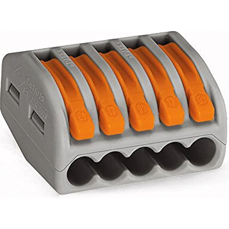 WAGO 222-415-40 Verbindungsklemme, flexibel für 0.08-4mm² und 0.08-2.5mm², 5-polig, 40 St. Grau, Orange