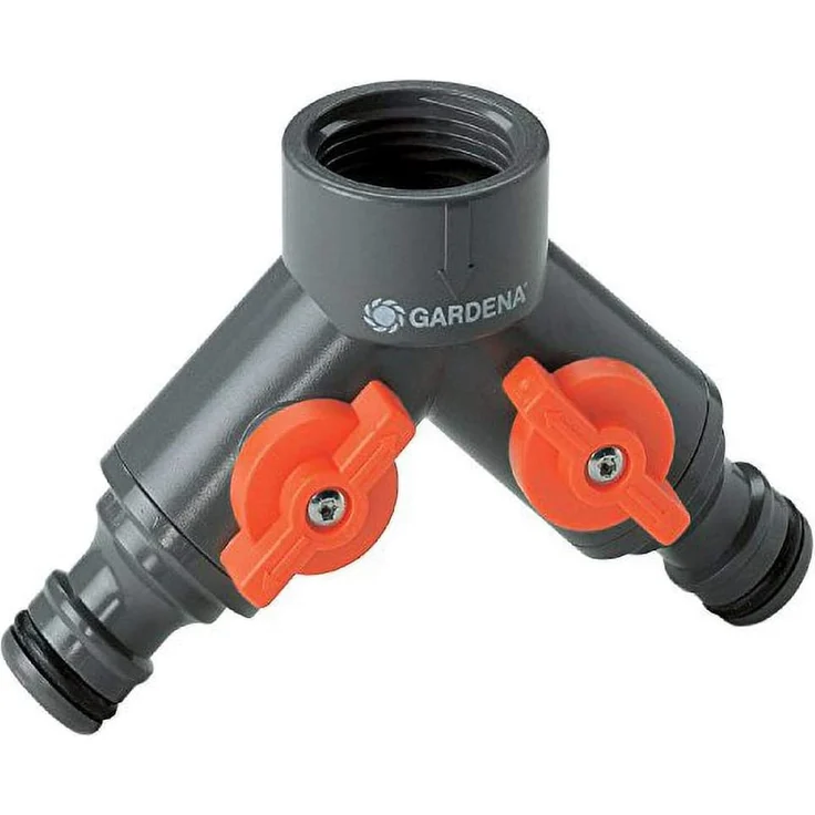 GARDENA 2-Wege-Ventil: Wasserverteiler für Wasserhahn mit 33.3 mm (G 1 Zoll)-Gewinde, für gleichzeitigen Anschluss von zwei Geräten, beide Ausgänge regulierbar (940-20) Bewässerungszubehör – Bild 1