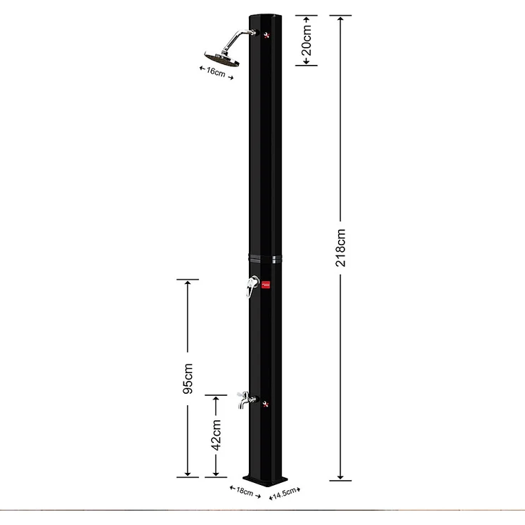 Solardusche 220 x 16,5 x 16,5 cm - Schwarz 35L Außendusche Campingdusche – Bild 4