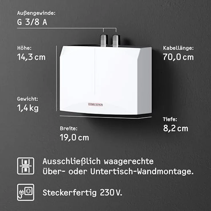 STIEBEL ELTRON DNM 3 Hydraulischer Mini-Durchlauferhitzer für Handwaschbecken, 3,5 kW, mit Stecker, drucklos, inklusive Spezial-Strahlregler – Bild 4