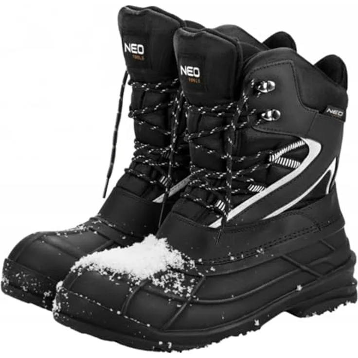 NEO TOOLS Herren-Schneestiefel 43, isoliert, rutschfest, mit Reflektoren, ökologisches Leder und TPR-Gummi
