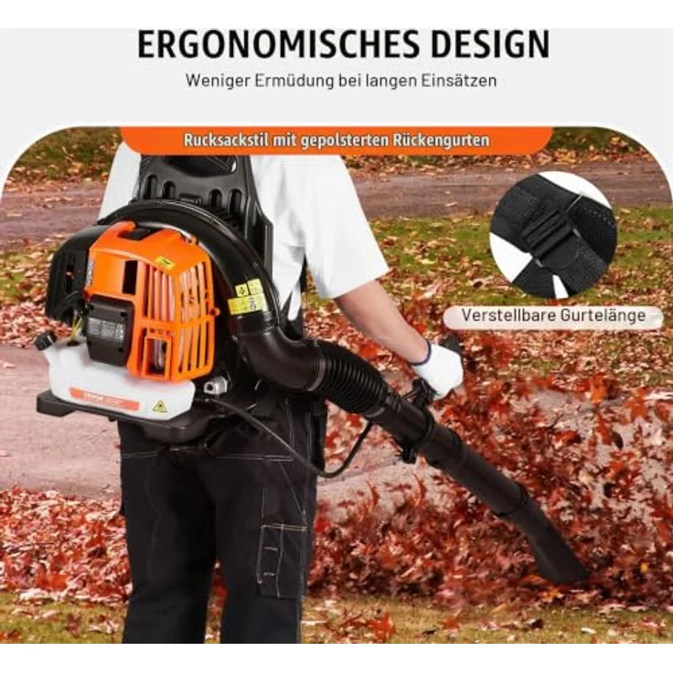 VEVOR Rucksack-Laubbläser, 52 CC 2-Takt-Benzin, 1,37 l Kraftstofftank, 480 CFM, 175 MPH, ideal für Rasenpflege und Laubreinigung – Bild 5