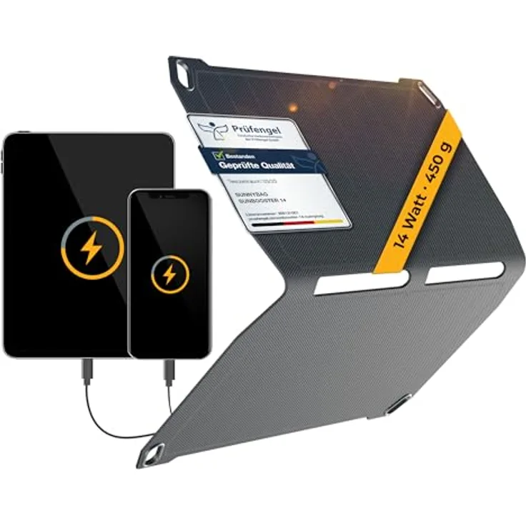Sunny Bag Sunbooster 14, tragbares Solarpanel mit 14 W Leistung, 2 USB-Ausgängen, faltbar und wasserfest