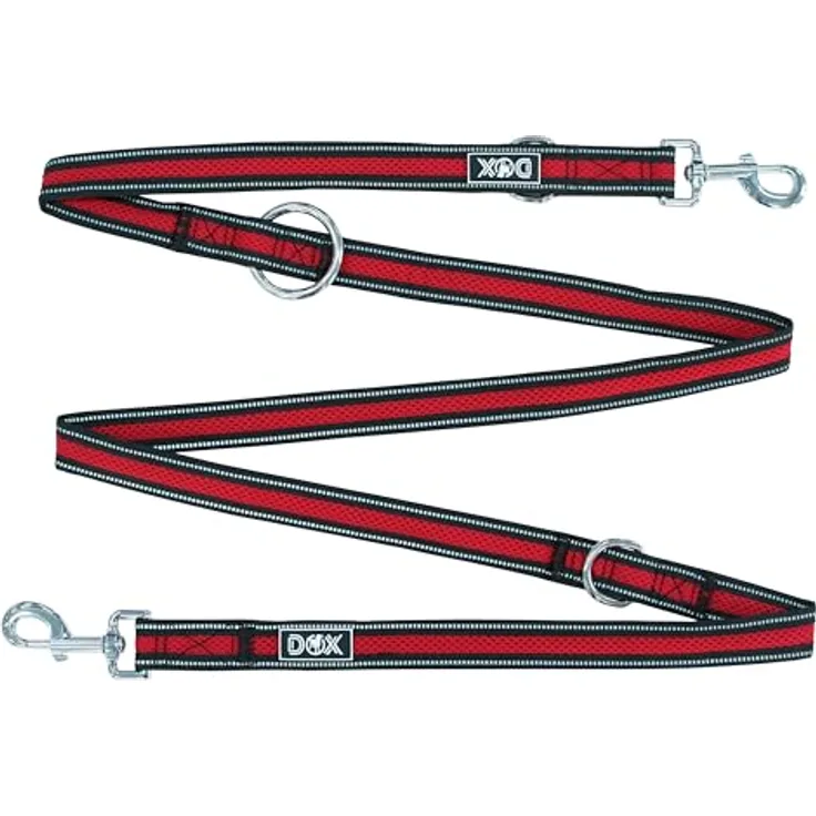 DDOXX Reflektierende Leine für Hunde, mit Air-Mesh - 2m, 3-Fach verstellbar, bissfest - Hundeführleine für alle Hundegrößen - S (Rot) - 1,5 x 200 cm