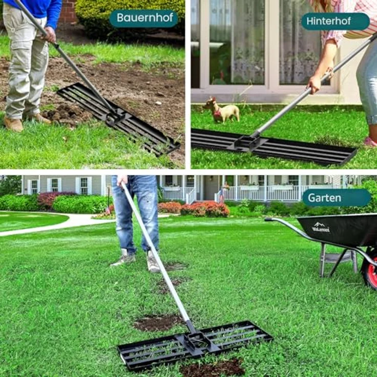 Walensee Rasen-Nivellierungsrechen 2,1 m, robustes Nivellierwerkzeug mit Stahlgriff, 114,3 x 25,4 cm, für Hof, Garten und Golfplatz, kraftsparendes Design – Bild 5