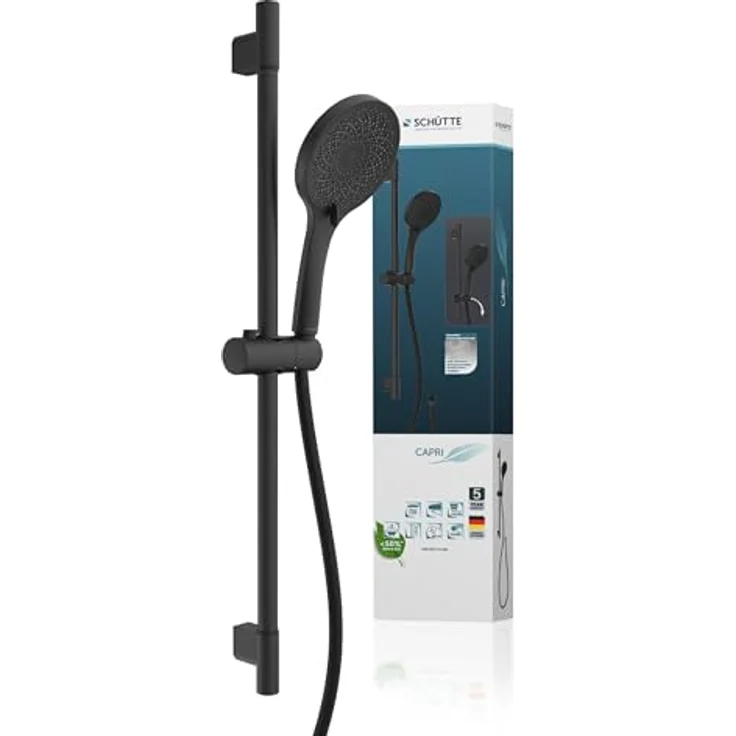 Schütte Brausestangenset 'Capri', schwarz matt, inkl. 3 Strahlarten und Antikalk-Noppen – Bild 1