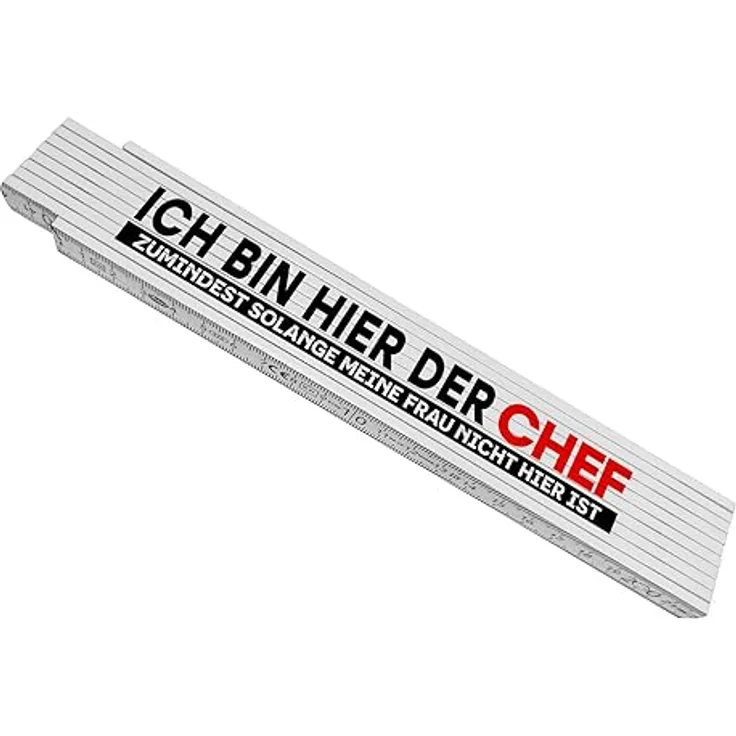 speecheese Meterstab aus Holz für Männer mit lustigem Spruch "Ich bin hier der Chef", 24x3,5 cm, Geschenk zum Vatertag – Bild 1