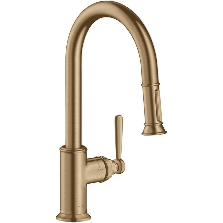 Hansgrohe Axor Montreux 180 Küchenmischer mit Ausziehbrause, Brushed Bronze, 2 Strahlarten, schwenkbar bis 150°, Temperaturbegrenzung einstellbar