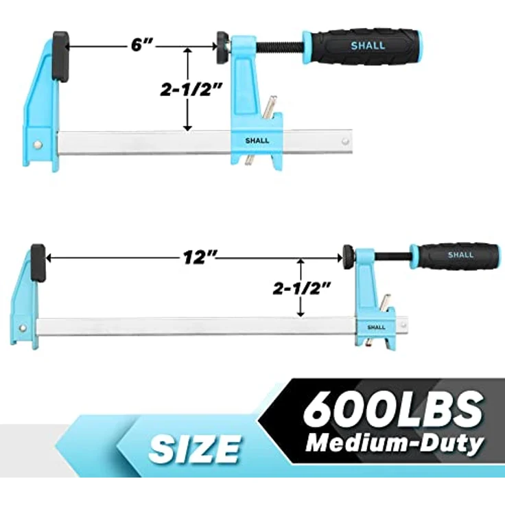 SHALL Schraubzwingen Set 4 Stück, 150/300mm Spannweite, 272kg Spannkraft, Edelstahl, präzises Fixieren von Holzwerkstücken – Bild 2