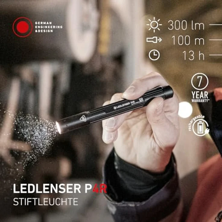 Magni Ledlenser P4R, wiederaufladbare LED Inspection Taschenlampe, 300 lm, schwarz, 14.20 cm, IP54, fokusierbar – Bild 2
