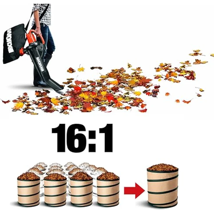 WORX WG505E Laubbläser und Laubsauger mit Mulcher 3000 W- Laubsauger 3-in-1 Gerät inkl. Fangsack Häckselfunktion 3000 Watt – Bild 6