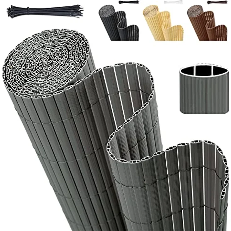 Sekey PVC Sichtschutzmatte 80x500cm Doppelte Verstärkung Innen, Balkon Sichtschutz mit Kabelbindern, Sichtschutzzaun Windschutz Wasserdicht ohne Bohren für Balkon Garten, Grau – Bild 1