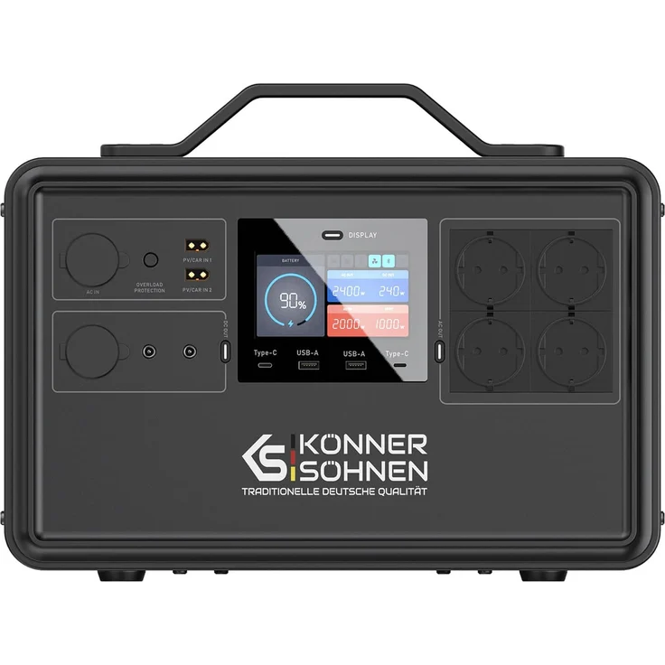 Könner & Söhnen Tragbare Powerstation KS 2400PS, Mobile Stromversorgung mit 2400 W Nennleistung, LiFePO4 Akku, 2240 Wh, leise und effizient