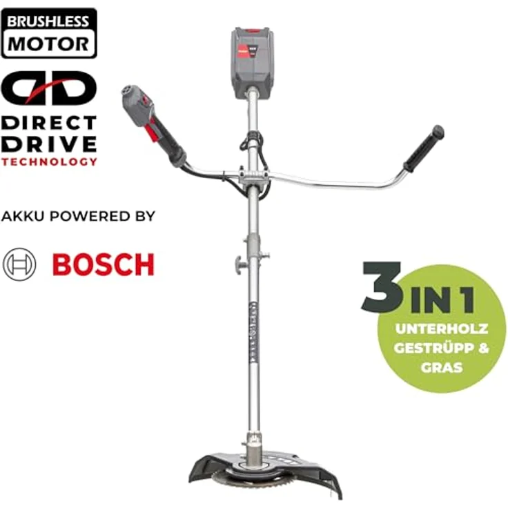 IKRA 36V Akku Freischneider Rasentrimmer IB-BC 33, inkl. 36V 4Ah Akku, Ladegerät, 3-Zahn-Messer, 80-Zahn-Sägeblatt & Schultergurt, bürstenloser Motor, ergonomisches Design – Bild 2