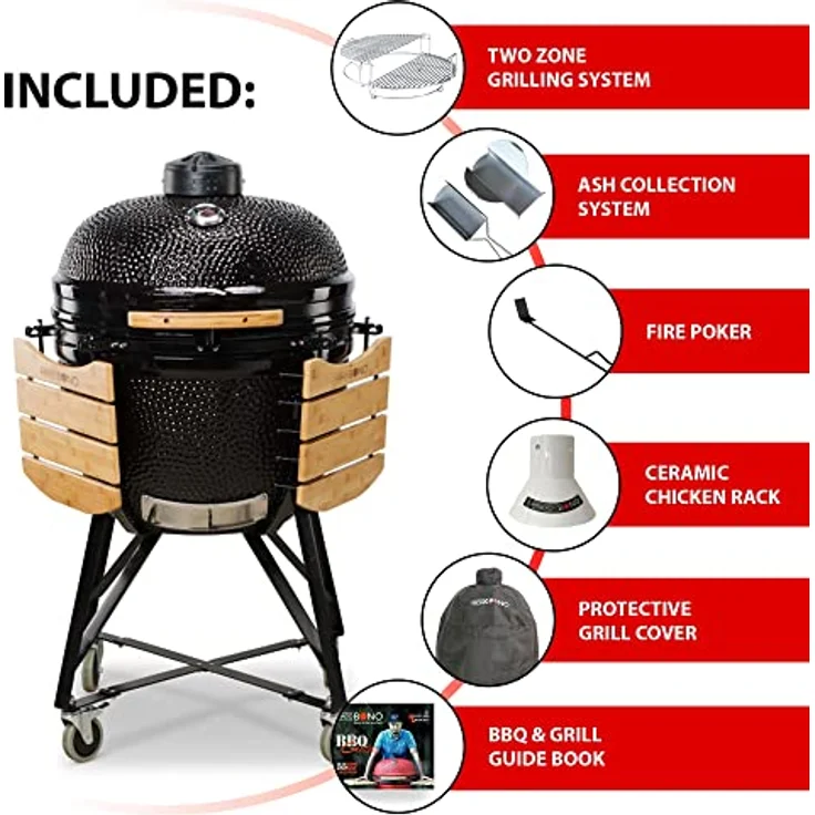 Kamado Bono Grande Limited Schwarzer - Kamado Grill - Kohle Gril Klein - Vielseitiger Keramikgrill für Draußen - Kleiner Kohlegrill mit Großer Wirkung - Perfekt für BBQ und Grillen, Ø 64cm – Bild 3