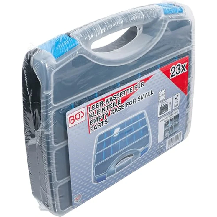 BGS TECHNIC Kunststoff-Leerkoffer für Kleinteile, 23 Ablagefächer mit herausnehmbaren Trennstege, individuell anpassbar, 380 x 320 x 60 mm, Gewicht 0,918 kg – Bild 6