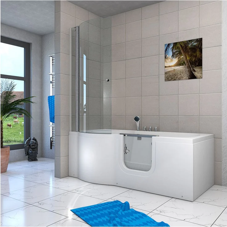 AcquaVapore Komplettdusche AcquaVapore Seniorendusche Sitzwanne mit Tür S12D-TH-R-EC 85x170 cm, Sicherheitsglas ESG, inkl. Duschwanne, Schnelle Reinigung, Überlauf Abfluss, Edelstahlrahmen, weiß