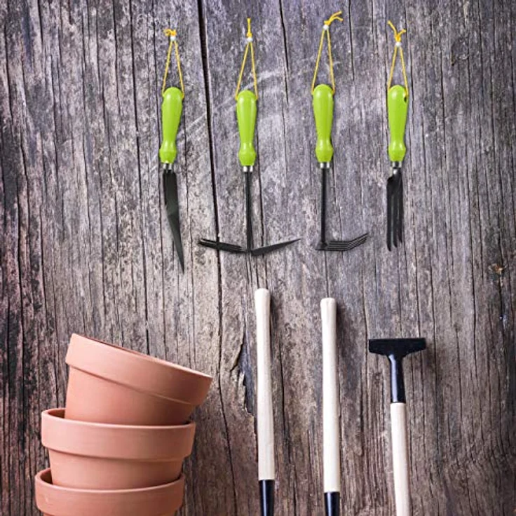 relaxdays Gartenhacke Gartenwerkzeug Set 4-teilig, ergonomische Griffe, Aufhängung, 460 g, Eisen-Kunststoff, bunt – Bild 3