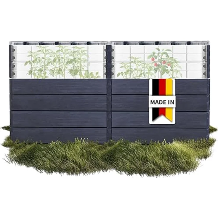 Garantia Hochbeet Ergo Quadro Turbo Plus, 160x80 cm, 3D-Holzoptik, inkl. Frühbeet-Abdeckung – Bild 1