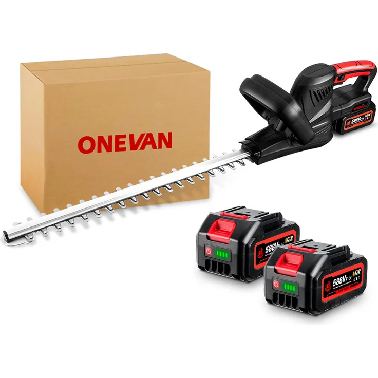 ONEVAN Akku Heckenschere Bürstenloses Grasschere Strauchschere mit 2x 4.0Ah Akku, Hedge Trimmer mit 51 cm Messerlänge, 4000 U/min für Garten, Zaun
