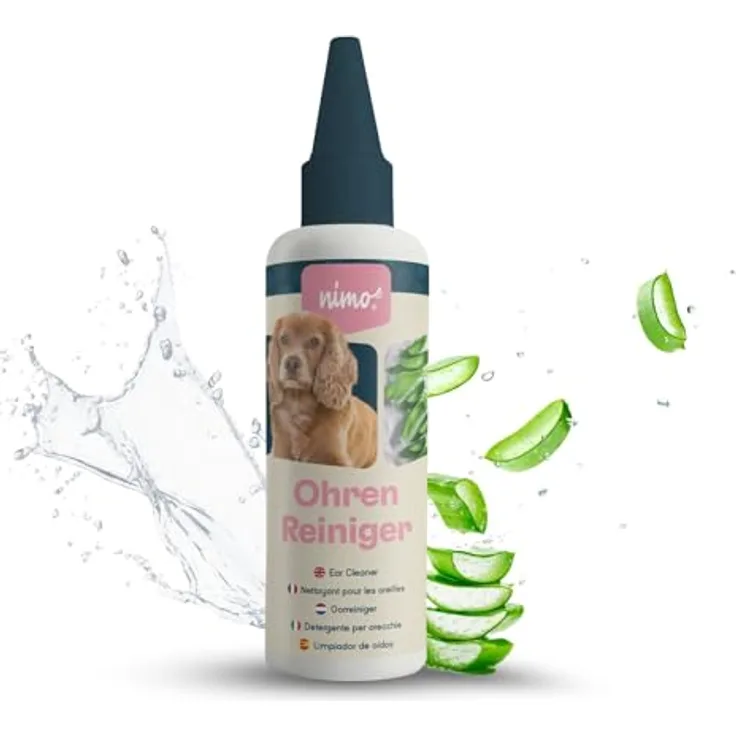 nimo® Ohrenreiniger für Hunde, Katzen & Haustiere mit Aloe Vera & Panthenol, natürliche Reinigung gegen Juckreiz, Entzündungen & Ohrenschmalz, minimiert Kopfschütteln