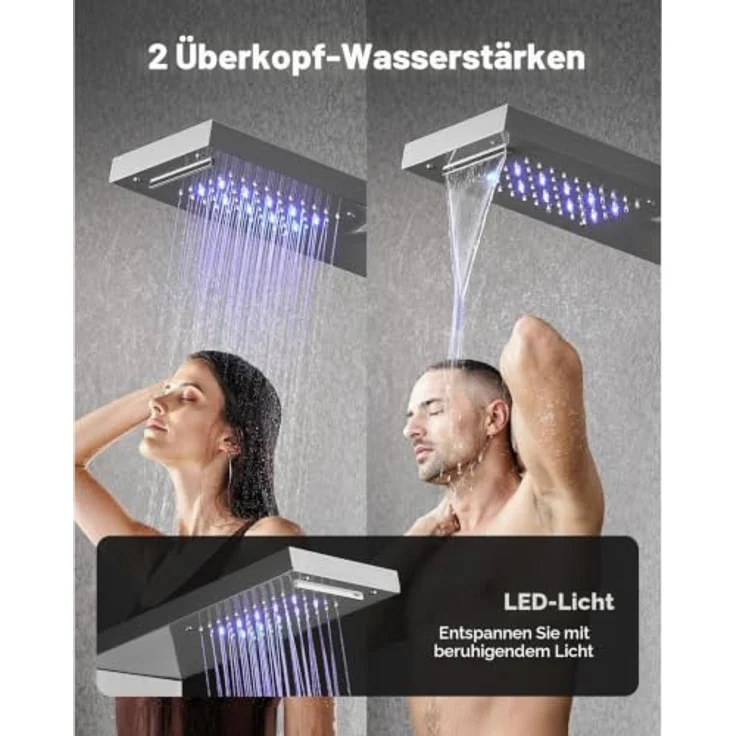 VEVOR Duschpaneel-Turmsystem mit 5 Modi, Regenwasserfall-Duschkopf und LED, 1345 mm, gebürsteter Edelstahl, Handbrause & 4 Körperbrausen, wandmontierbar – Bild 5