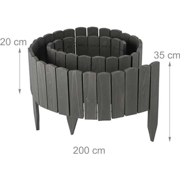 Relaxdays Beeteinfassung 200 cm, flexibler Beetzaun aus Tannenholz, Sichthöhe: 20 cm, dunkelgrau – Bild 4