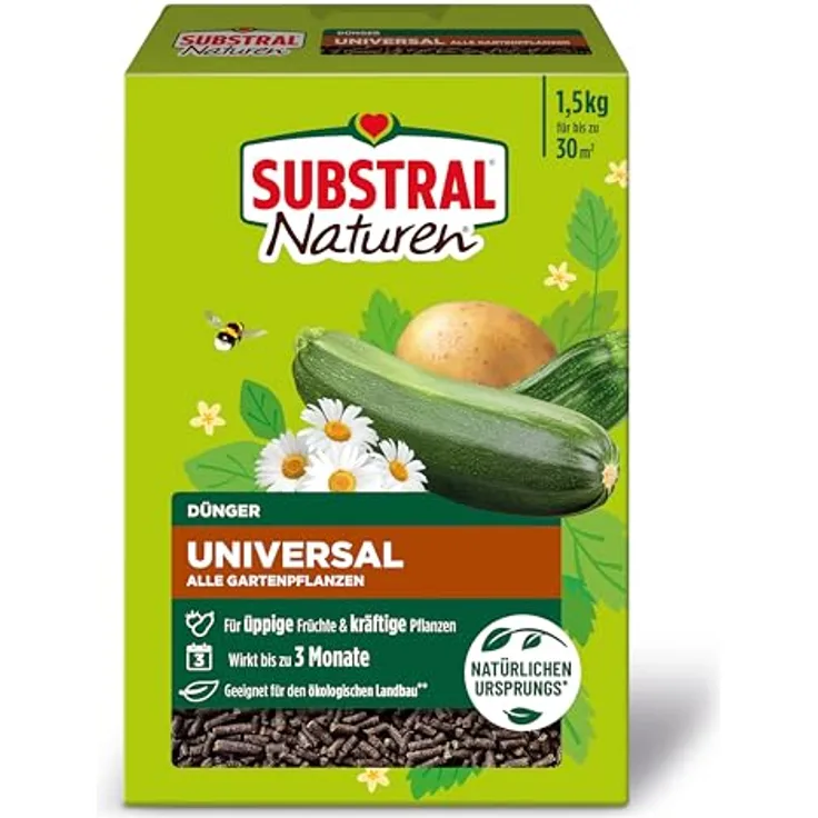 Substral Naturen Dünger Universal, organisch-mineralischer Volldünger 1,5 kg für alle Gartenpflanzen, wirkt bis zu 3 Monate, NPK 3-2-3 mit Magnesium