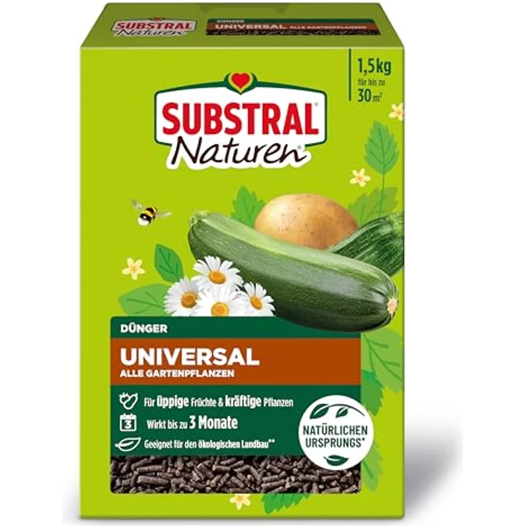Substral Naturen Dünger Universal, organisch-mineralischer Volldünger 1,5 kg für alle Gartenpflanzen, wirkt bis zu 3 Monate, NPK 3-2-3 mit Magnesium – Bild 1