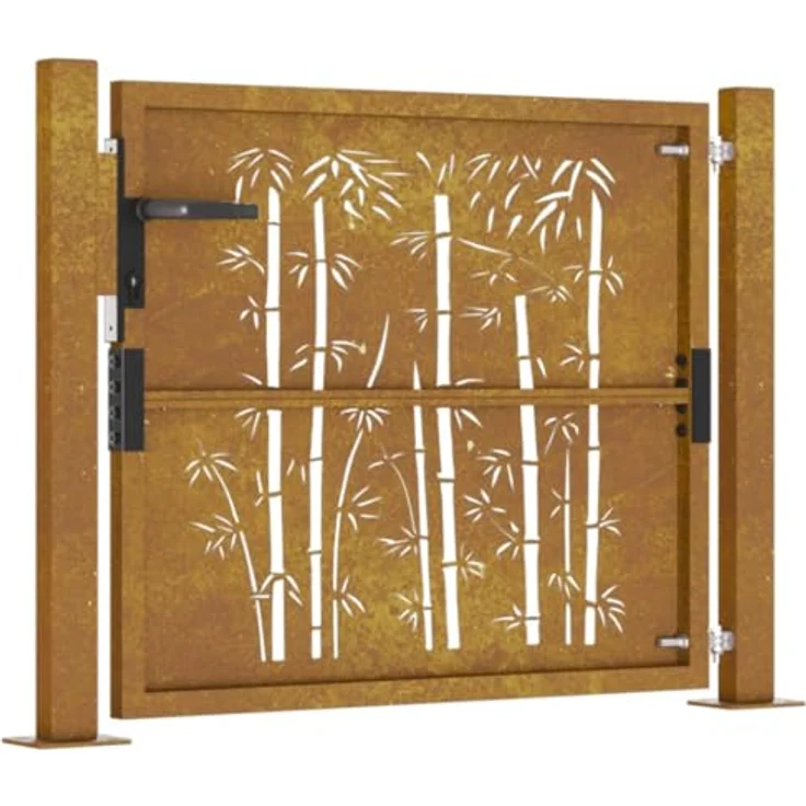 vidaXL Gartentor 105x80 cm Cortenstahl Bambus-Design Abschließbar Schlüssel Z, Rostig – Bild 6
