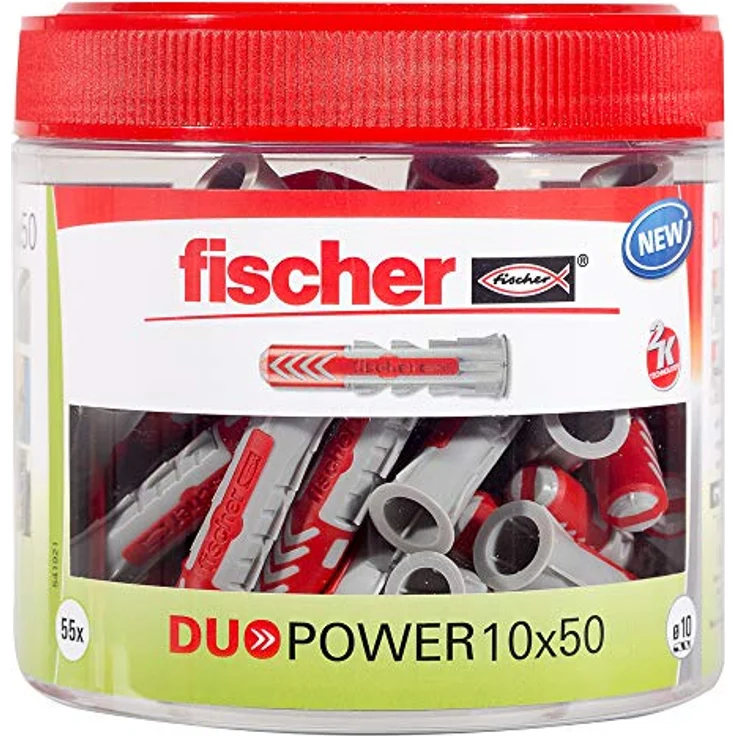 fischer DuoPower 10 x 50, 55 Universaldübel in handlicher Runddose, leistungsstarker 2-Komponenten-Kunststoffdübel für Beton, Ziegel, Stein und Gipskarton – Bild 1