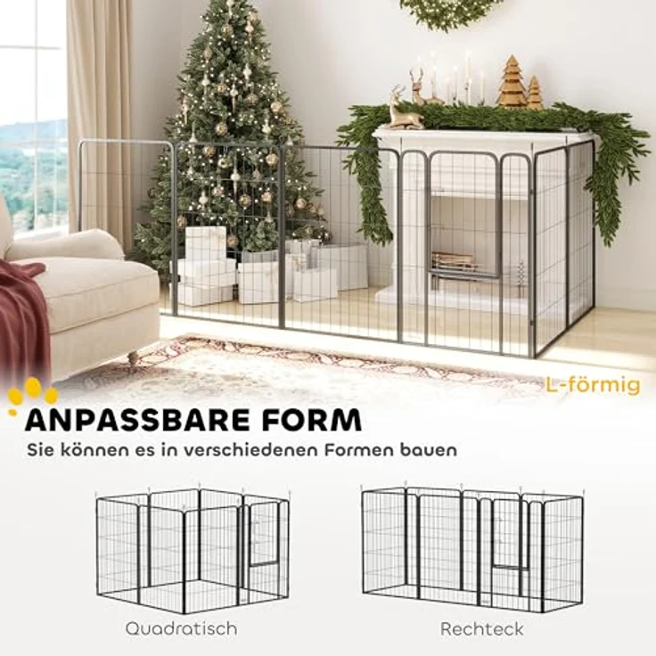 PawHut Welpenlaufstall Welpenauslauf mit 8 Gitter je 68x100 cm Tür Erdspießen flexibel faltbar Schutzplane Freilaufgehege 100cm hoch - Stabiler Hundelaufstall für drinnen und draußen in Schwarz – Bild 3