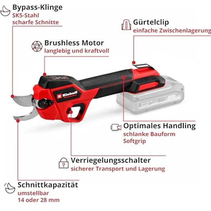 Einhell Akku-Astschere GP-LS 18/28 Li BL-Solo, Profi-Gartengerät mit Brushless Motor, schwarz – Bild 3