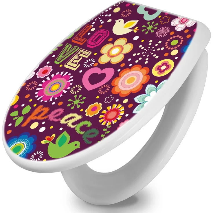 Banjado Toilettendeckel Love and Peace, WC-Sitz mit Absenkautomatik, Soft Close, weiß, Duroplast, leichte Montage