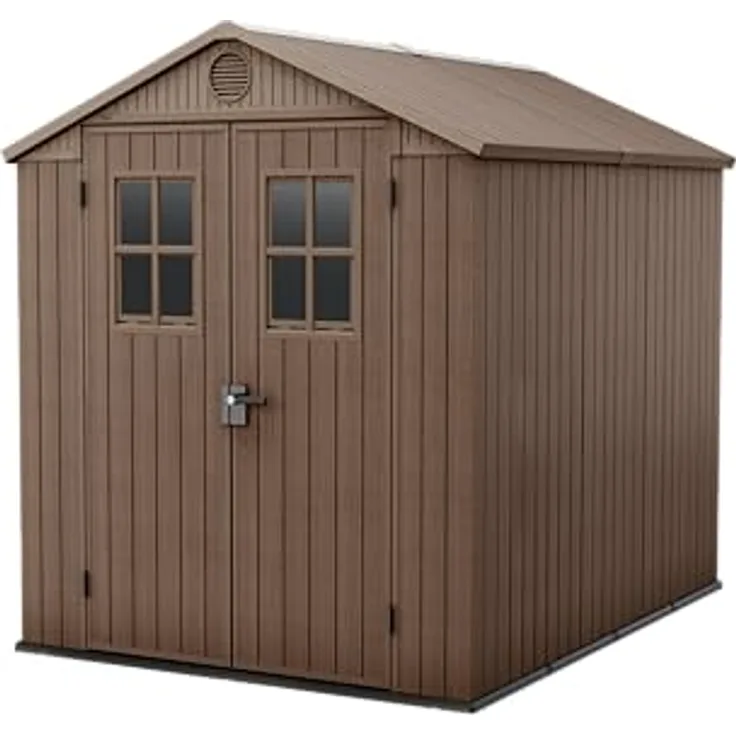 Keter Darwin 6 x 8 Gartenhaus, Holzoptik, Braun, wetterfest und wartungsfrei, 190 x 244 x 221 H cm