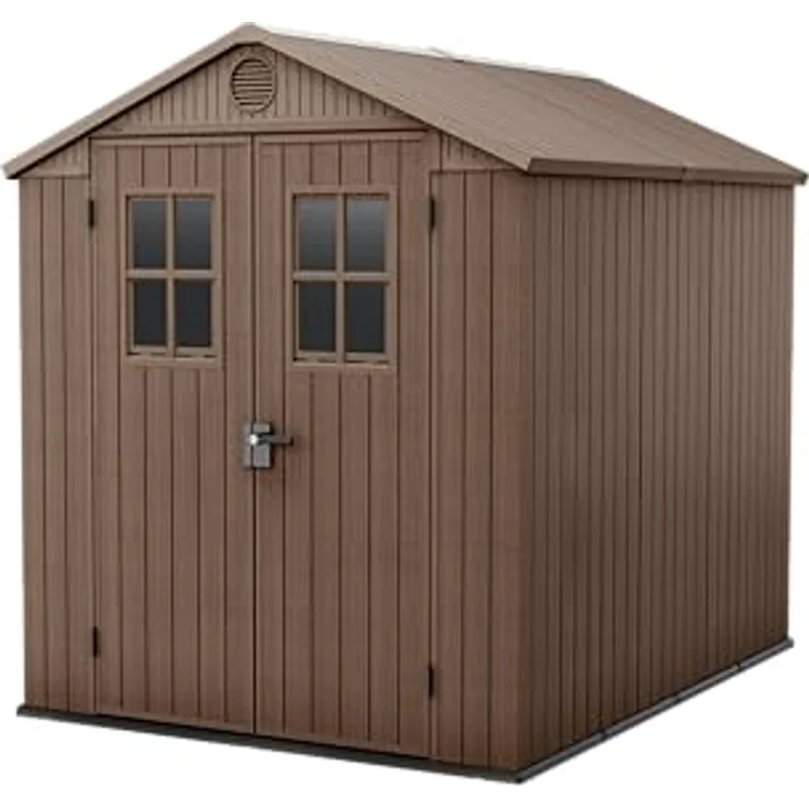 Keter Darwin 6 x 8 Gartenhaus, Holzoptik, Braun, wetterfest und wartungsfrei, 190 x 244 x 221 H cm – Bild 1