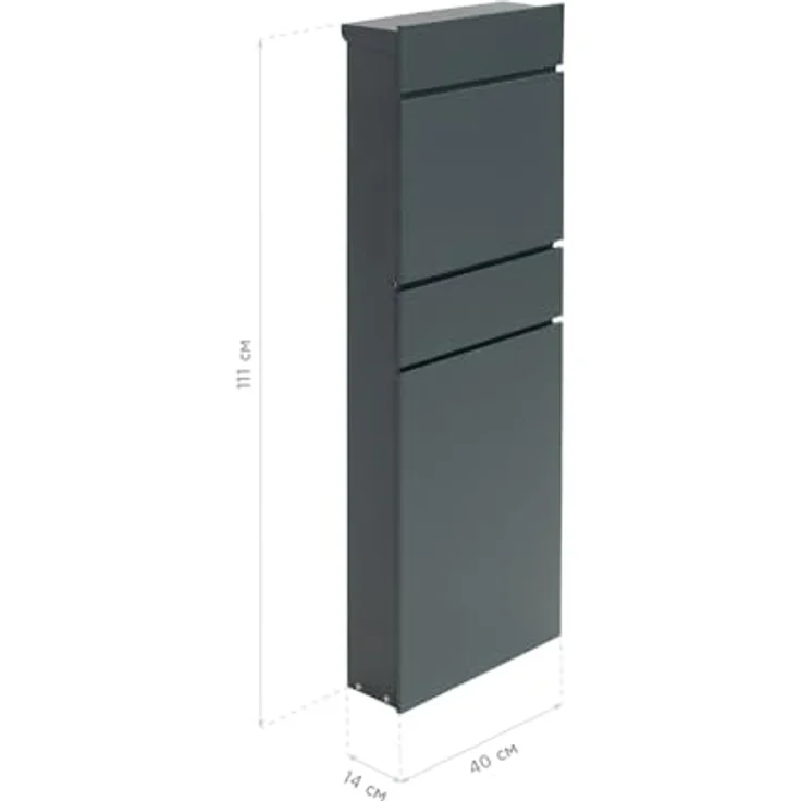 WESTMANN Paketbox Pina, abschließbar mit 2 Schlüsseln, wetterfester pulverbeschichteter Stahl, RAL 7016, LxBxH 40x14x111 cm, inkl. Befestigung – Bild 7