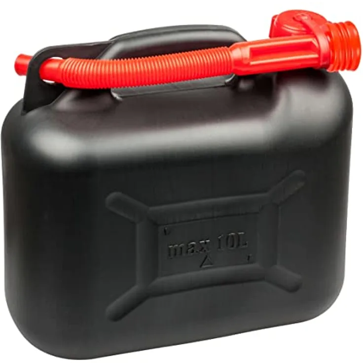 WALSER Benzinkanister 10 Liter, Kraftstoffkanister UN-geprüft mit Sicherheitsverschluss, Kunststoff Kanister, Reservekanister schwarz 16373