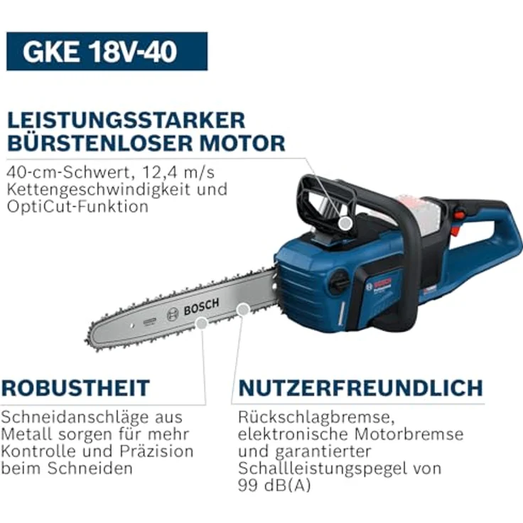 Bosch Professional Akku-Kettensäge GKE 18V-40 Solo, 40 cm Schwert, bürstenloser Motor, automatische Kettenschmierung, OptiCut-Funktion – Bild 2