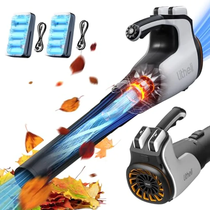 LITHELI Akku-Laubbläser U20 2x20V/4.0Ah, mit optimiertem Luftstromsystem und USB-C Ladefunktion, grün