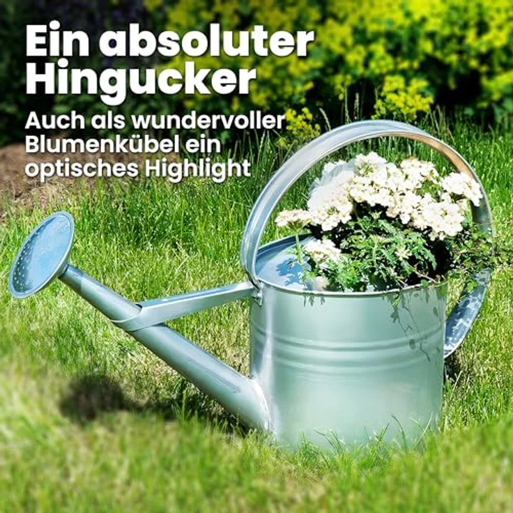 hrb Gießkanne Zinkgießkanne 10 L, feuerverzinkt, langlebige Metallgießkanne Kanne, aufschraubbarer Ausguss, silber – Bild 7