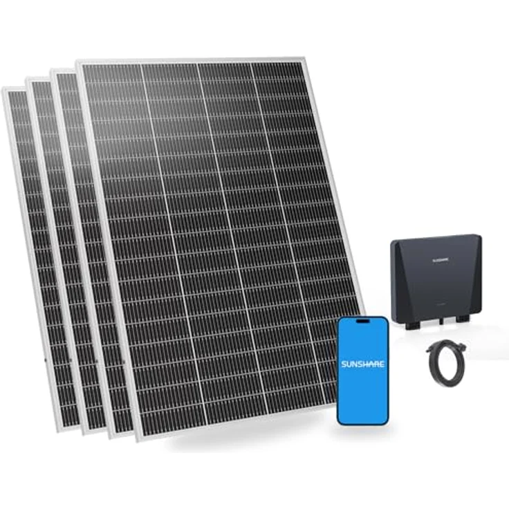 SUNSHARE Ray Lite 800 W PV-Anlage, mit 4 monokristallinen Solarmodulen und Smart Mikro-Wechselrichter, Plug-&-Play, Weiß – Bild 1