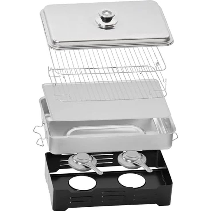 Mahlzeit Edelstahl Tischräucherofen, 47 x 27,5 x 20,5 cm, mit Thermometer und Fettauffangschale, Smoker für Fisch, Fleisch und Gemüse – Bild 3