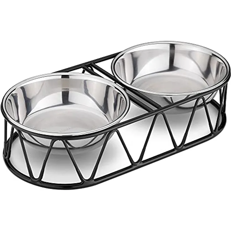 Navaris 2X Futternapf Katze mit Halterung - Futterstation Set Eisennapf für Katzen Hunde - Eisen Fressnapf Set Futterbar mit Edelstahl Halter